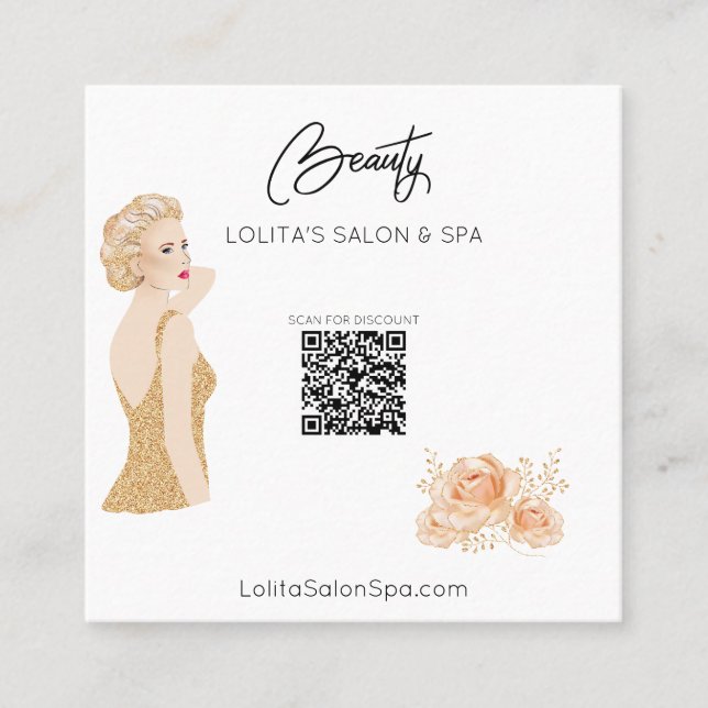 Carte De Visite Carré *~* Code QR Floral Spa Beauté Salon Femme Glam AP5 (Devant)