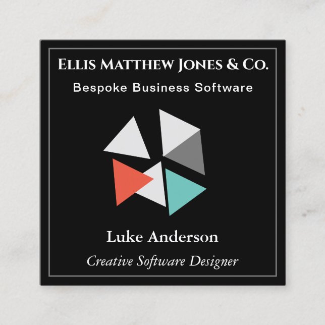 Carte De Visite Carré Code QR géométrique noir du développeur logiciel (Devant)