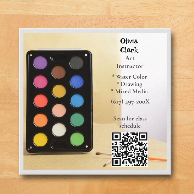Carte De Visite Carré Code QR Gris Professeur d'art Éducateur Professeur (Grey Art Business Card )