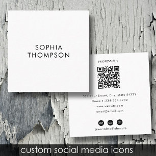 Carte De Visite Carré Code QR Icônes de médias sociaux minimalistes blan