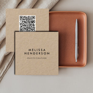 Carte De Visite Carré Code QR Kraft Minimaliste Moderne