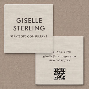 Carte De Visite Carré Code QR Lin Minimalisme Typographie Moderne