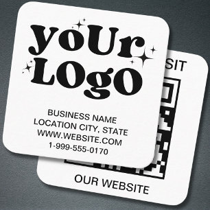 Carte De Visite Carré Code QR Logo d'entreprise Blanc Moderne