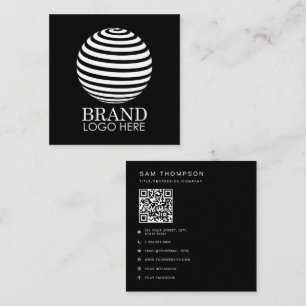 Carte De Visite Carré Code QR Logo Entreprise Noir Minimaliste Moderne 