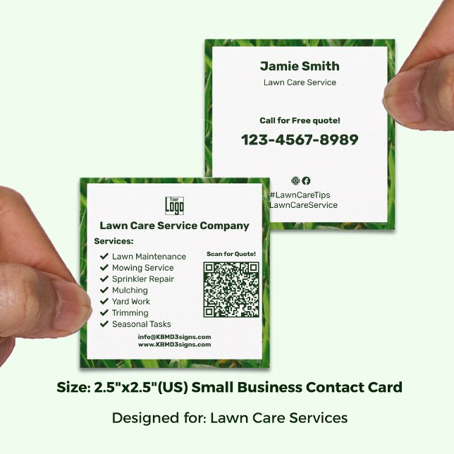 Carte De Visite Carré Code QR Logo Entretien de Jardin Déclaration CTA  (Statement Garden Maintenance Logo QR Code CTA Square Business Card, Size: 2.5"x2.5")