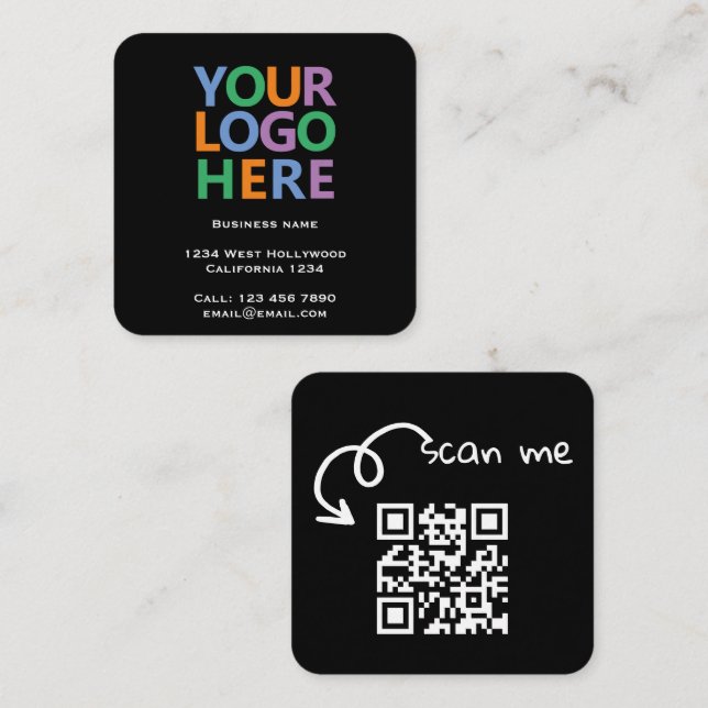 Carte De Visite Carré Code QR Logo et Texte Personnalisé (Devant / Derrière)