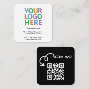 Carte De Visite Carré Code QR Logo et Texte Personnalisé