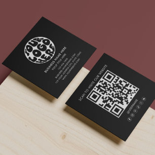 Carte De Visite Carré Code QR Logo Moderne Personnalisé Logo Noir & Blan