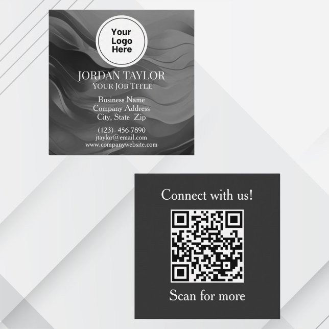 Carte De Visite Carré Code QR Logo Noir et Blanc Professionnel (Our square black and white professional business card is the perfect representation of sophisticaton)
