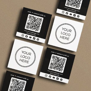 Carte De Visite Carré Code QR Logo Noir Personnalisé Réseaux Sociaux