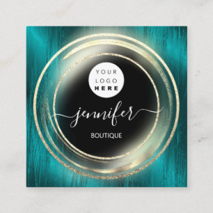 Carte De Visite Carré Code QR Logo Parties scintillant Gold Turquoise Bo