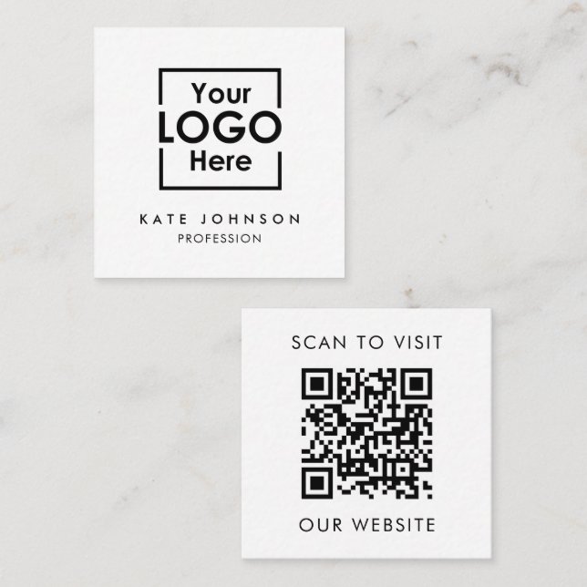 Carte De Visite Carré Code QR Logo professionnel noir blanc (Devant / Derrière)