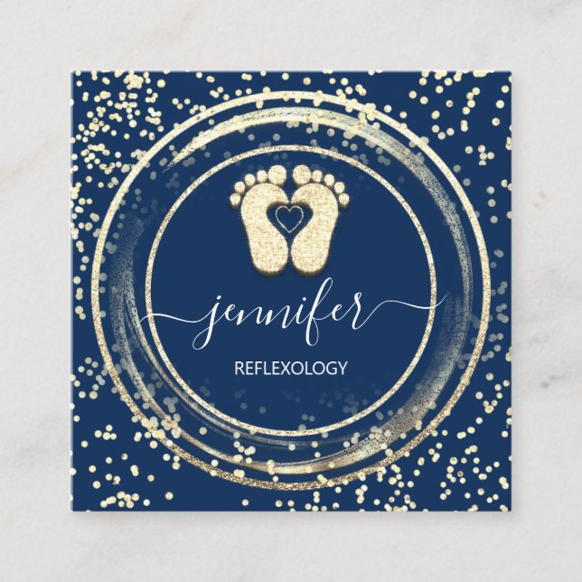 Carte De Visite Carré Code QR Logo Réflexologie Massage des pieds Blue N (Devant)