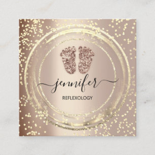 Carte De Visite Carré Code QR Logo Réflexologie Massage Pieds Rose Blush