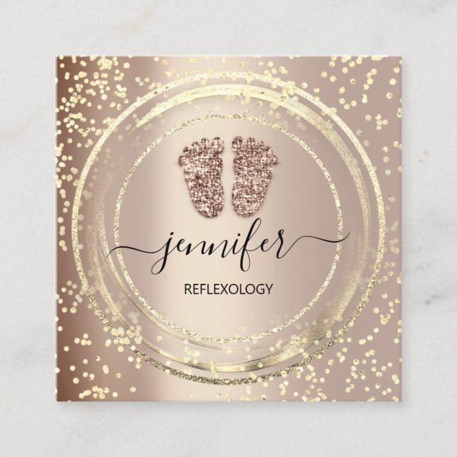 Carte De Visite Carré Code QR Logo Réflexologie Massage Pieds Rose Blush (Devant)