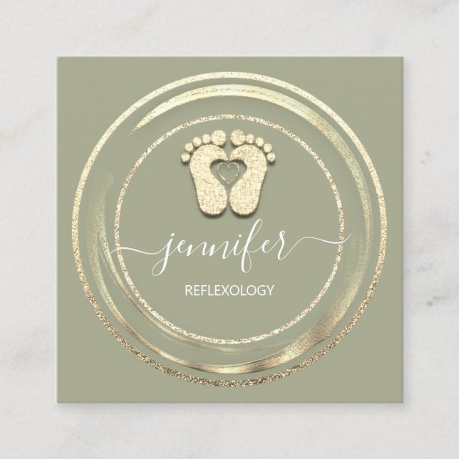 Carte De Visite Carré Code QR Logo Réflexologie Pied Massage Pied Mint (Devant)