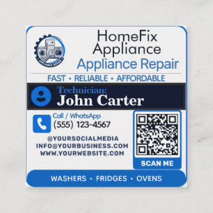Carte De Visite Carré Code QR Logo Réparation d'Appareils Menus Contact