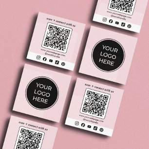 Carte De Visite Carré Code QR Logo Rose Personnalisé Réseaux Sociaux