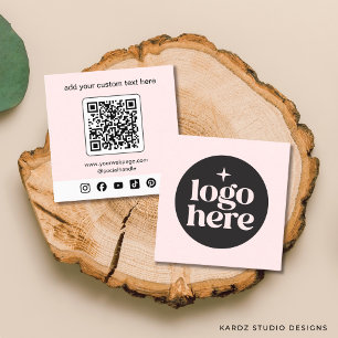 Carte De Visite Carré Code QR Logo Rose Personnalisé Réseaux Sociaux