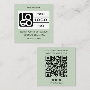Carte De Visite Carré Code QR Logo Vert Sage Site Web Réseaux Sociaux