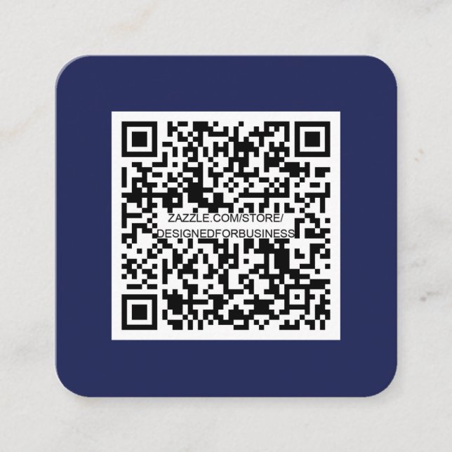 Carte De Visite Carré Code QR-Médias sociaux-Moderne-Simple-Marine Bleu (Devant)