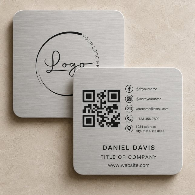 Carte De Visite Carré Code QR métallique de logo d'entreprise (Créateur téléchargé)