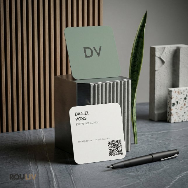 Carte De Visite Carré Code QR Minimal Moderne Vertical | Professionnel (Architectural Vertical Minimal QR Code Executive Consultant Professional
)