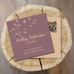 Carte De Visite Carré Code QR minimal terracotta feuille rose