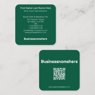 Carte De Visite Carré Code QR Minimal Vert Professionnel