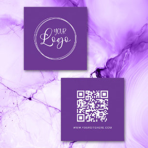 Carte De Visite Carré Code QR minimaliste avec logo violet royal et blan
