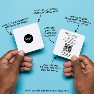 Carte De Visite Carré Code QR Minimaliste Blanc Facile Ajouter Votre Log
