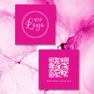 Carte De Visite Carré Code QR minimaliste de logo rose chaud et blanc