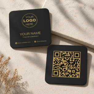 Carte De Visite Carré Code QR Minimaliste Or Noir Moderne