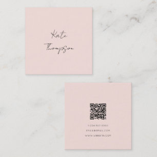Carte De Visite Carré Code QR minimaliste simple rose Signature de scrip