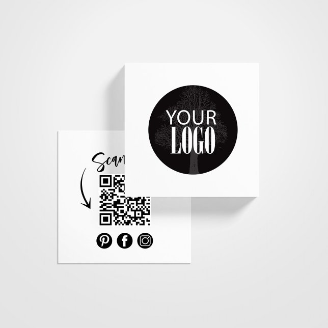 Carte De Visite Carré Code QR moderne Ajouter votre logo personnalisé (Business card template with a scannable QR code and logo template. )