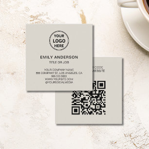 Carte De Visite Carré Code QR Moderne Logo Personnalisé Neutre Entrepris