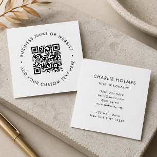 Carte De Visite Carré Code QR Moderne minimaliste Simple Blanc Profess