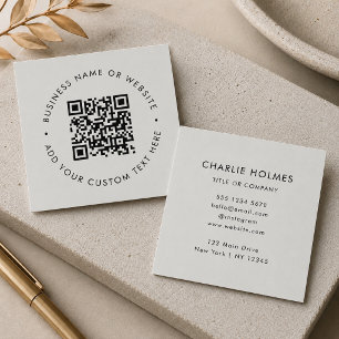 Carte De Visite Carré Code QR   Moderne professionnel Silver Grey