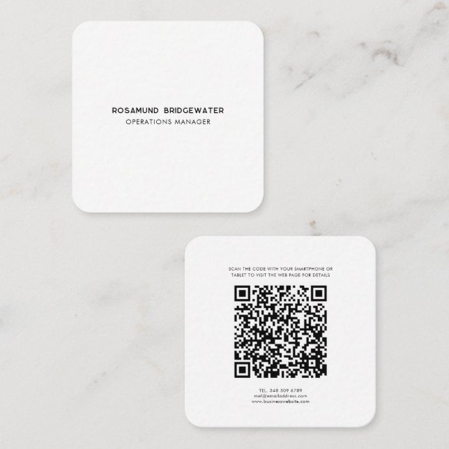 Carte De Visite Carré Code QR moderne simple tendance employé (Devant / Derrière)