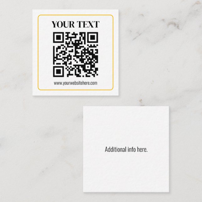 Carte De Visite Carré Code QR modifiable & Texte avec bordure jaune or (Devant / Derrière)