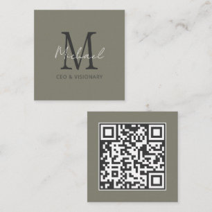 Carte De Visite Carré Code QR Monogramme en Étain Moderne