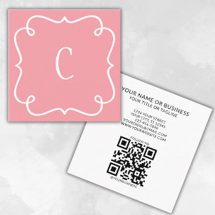 Carte De Visite Carré Code QR monogramme minimal tendance unique rose ro