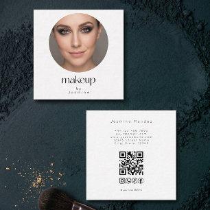 Carte De Visite Carré Code QR MUA Réseaux Sociaux Photo Blanche Minimali