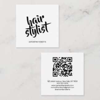 Carte De Visite Carré Code QR noir blanc écriture coiffeur moderne 