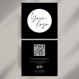 Carte De Visite Carré Code QR noir et blanc en gras social