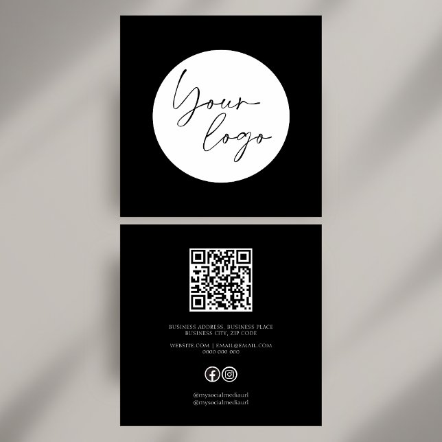 Carte De Visite Carré Code QR noir et blanc en gras social (Bold Black and White QR Code Social Square Business Card)