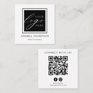 Carte De Visite Carré Code QR noir et blanc Logo personnalisé Connectez-