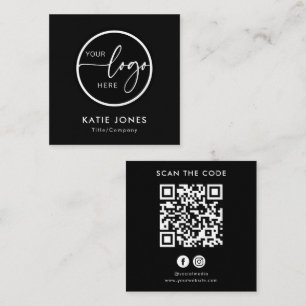 Carte De Visite Carré Code QR Noir et Blanc Logo Personnalisé Scannez le