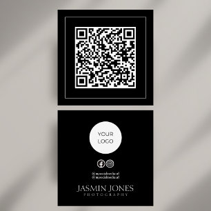 Carte De Visite Carré Code QR noir et blanc minimaliste Médias sociaux