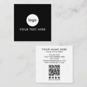 Carte De Visite Carré Code QR noir et blanc moderne Ajouter un logo Mini